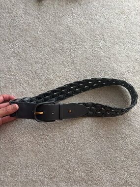 Vintage Guy Laroche Paris Braided Black Leather Belt